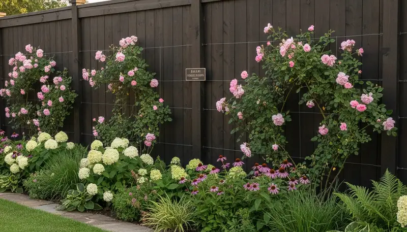 Fence with integrated landscape plantings enhancing Dallas TX yard design by Chop Chop Landscaping