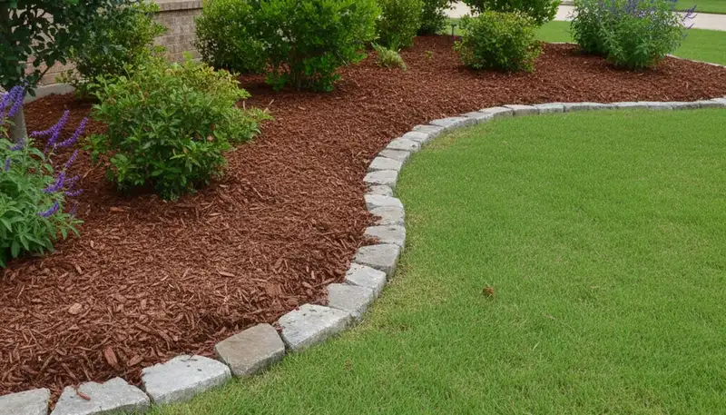 Professional landscape bed edging with fresh mulch in Dallas TX by Chop Chop Landscaping