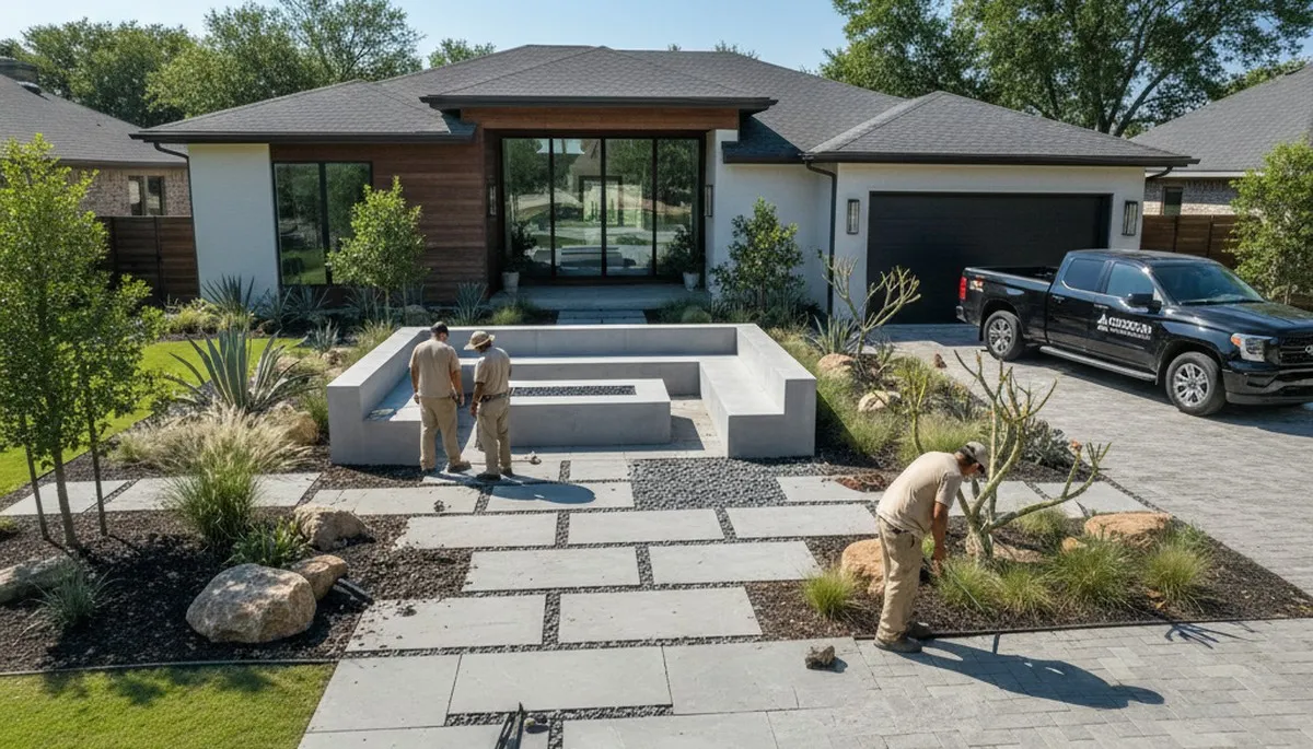 Dallas, TX landscaping crew providing professional lawn care and yard maintenance