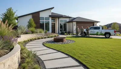 Landscaping crew providing yard maintenance services in Dallas, TX