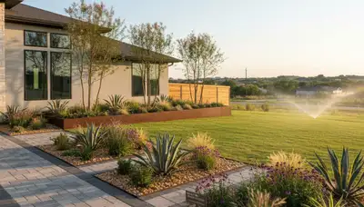 Dallas, TX landscaping service team maintaining a commercial property with professional lawn care equipment