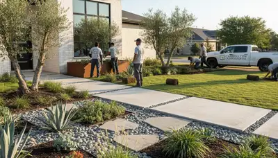 Landscaping crew in Dallas, TX providing professional lawn and landscape services