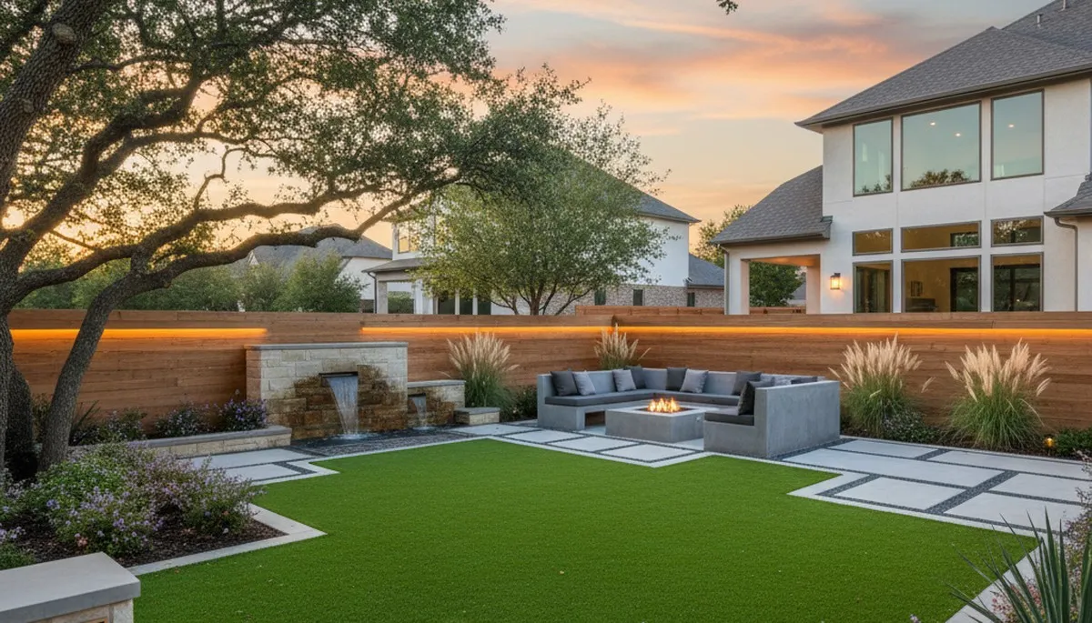 Landscaping crew servicing Dallas, TX residential yard with professional lawn care tools
