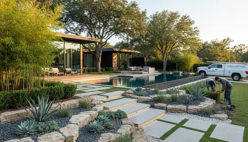 Landscaping crew providing professional yard maintenance in Dallas, TX