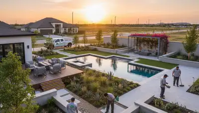 Landscaping crew providing lawn care and landscape maintenance in Dallas, TX