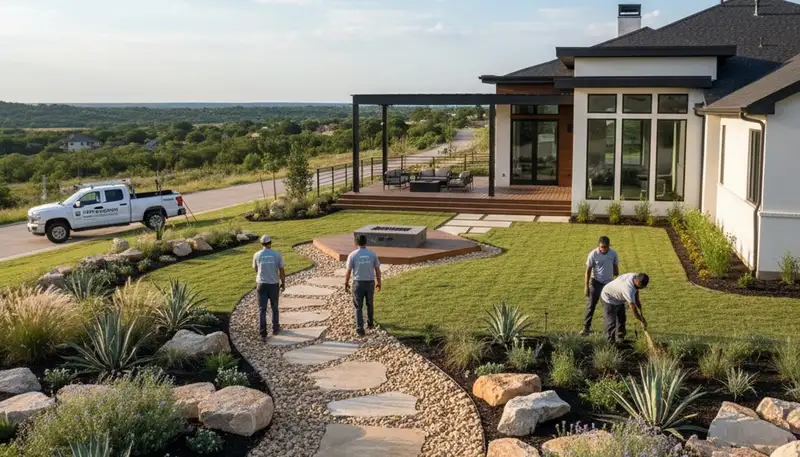 Landscaping team serving Dallas, TX with professional lawn care and outdoor maintenance