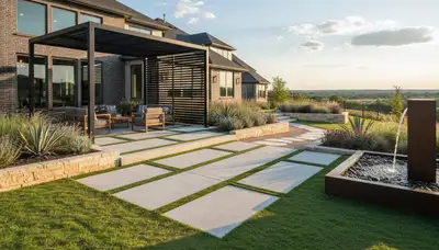 Dallas TX landscaping team installing a custom yard design for a residential property