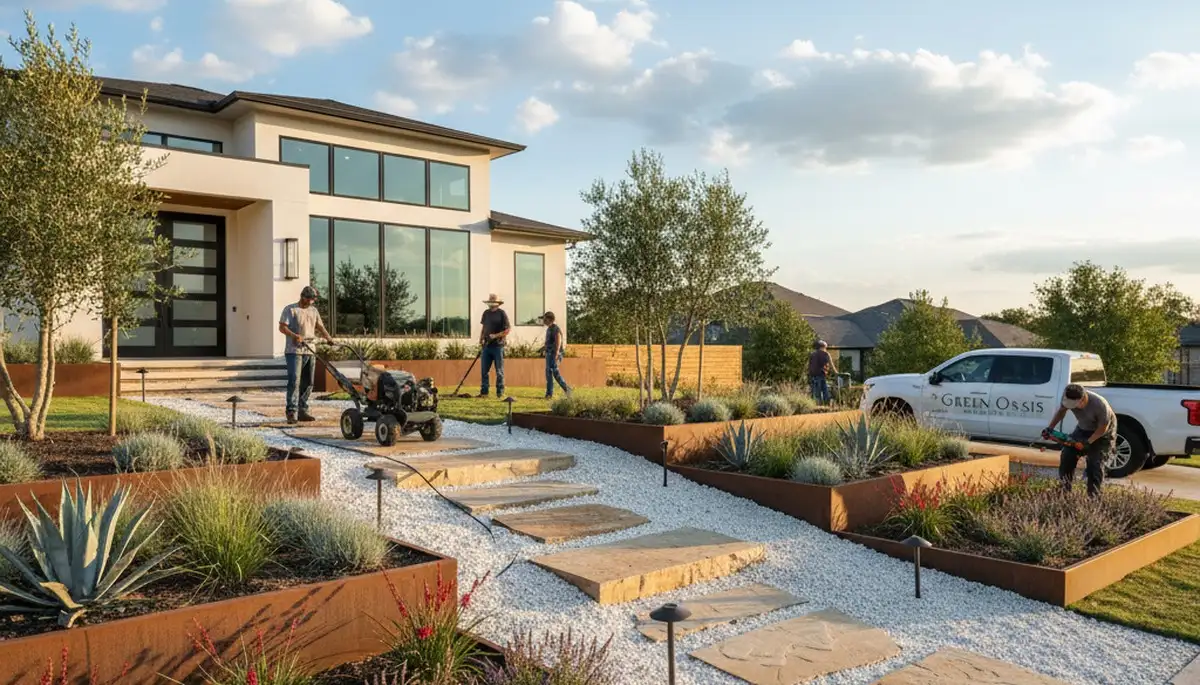 Landscaping crew serving Dallas, TX with professional lawn care and outdoor maintenance services