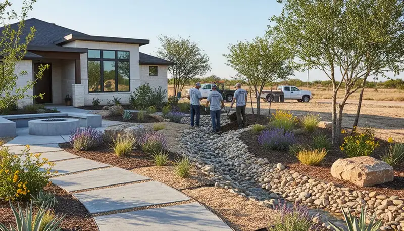 Landscaping crew in Dallas, TX providing professional yard maintenance and lawn care services