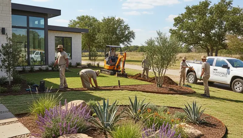 Landscape maintenance team serving Dallas, TX for professional landscaping services