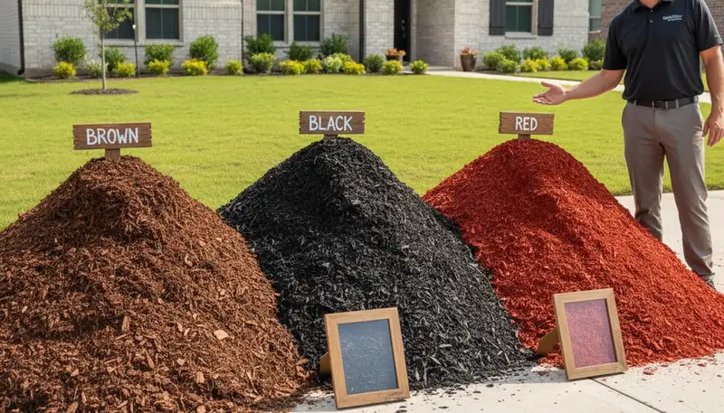 Brown, black, and red mulch options for Dallas, TX landscapes by Chop Chop Landscaping
