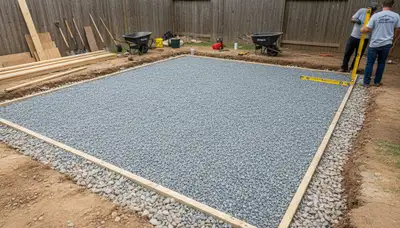 Leveled gravel shed foundation preparation by landscaping experts in Dallas, TX