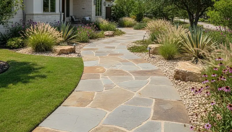 Professional stone paver walkway installation in Dallas TX showcasing expert landscaping design