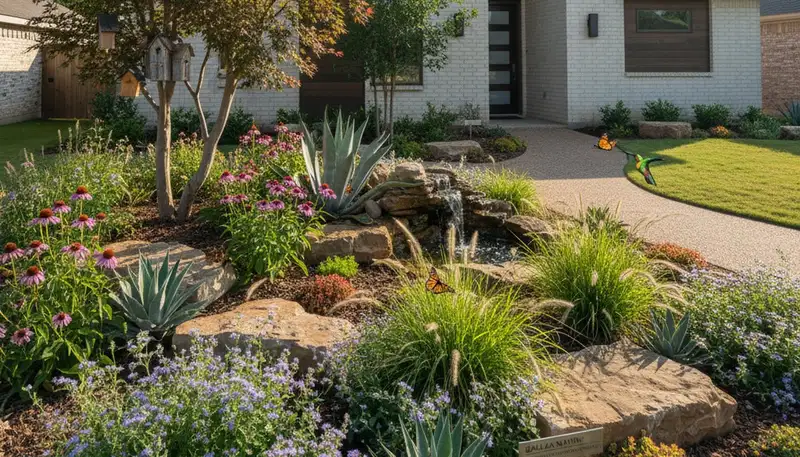 Sustainable native plant landscape with drought-tolerant design in Dallas TX by Chop Chop Landscaping